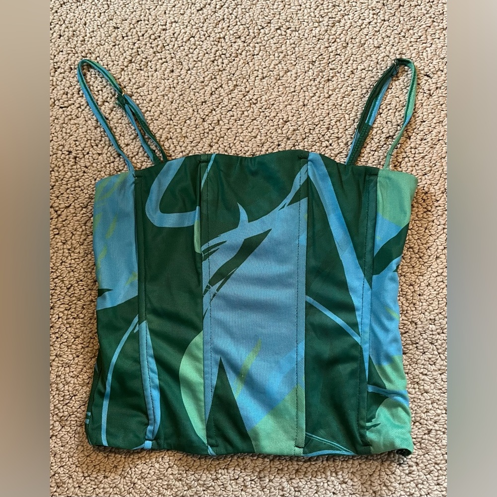 Tiger Mist green and blue corset top